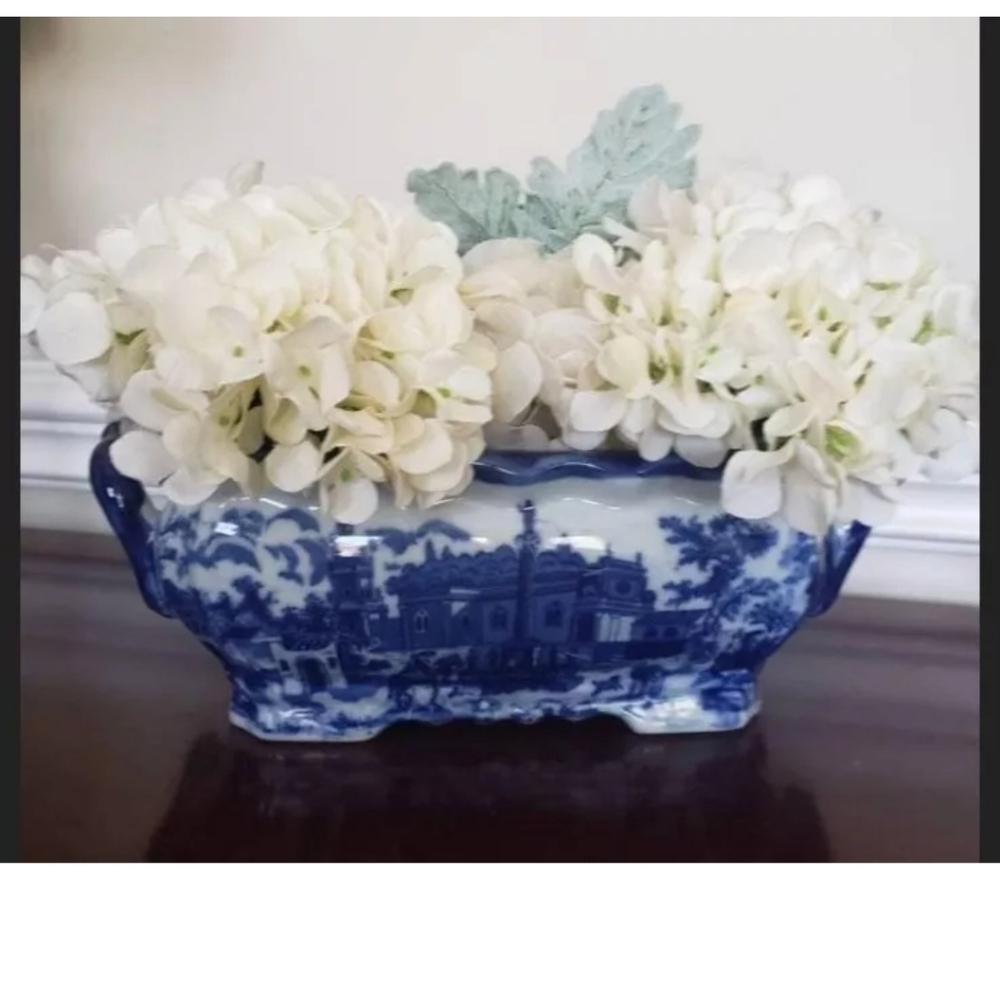 Chinoiserie Blue white Foot Bath Orchid Planter 12" 6" 5" G Millennial